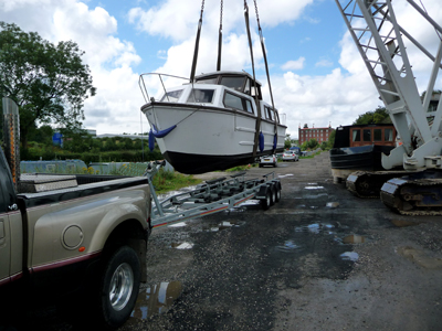 A Boat being loaded in Preston, Lancashire to be delivered to France.