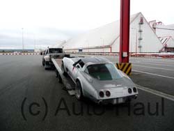 Corvette Stingray being loaded to be taken to new owner in Cornwall.